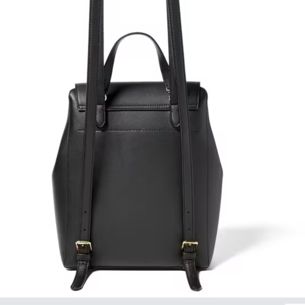 Lauren Ralph Lauren Dryden Black Leather Flap Backpack RLL Gold Logo Black NWOT - Picture 2 of 10